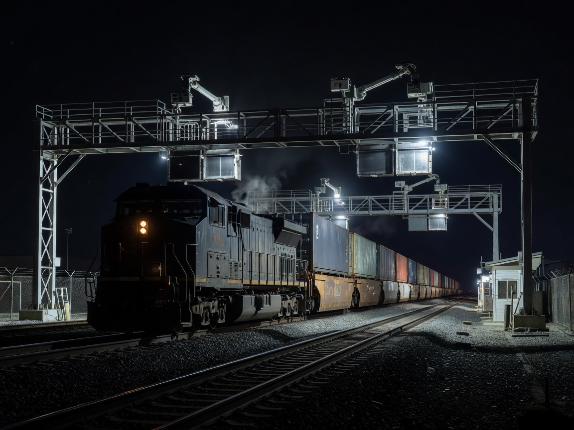 Heavy freight crossing border inspection control infrastructure at night