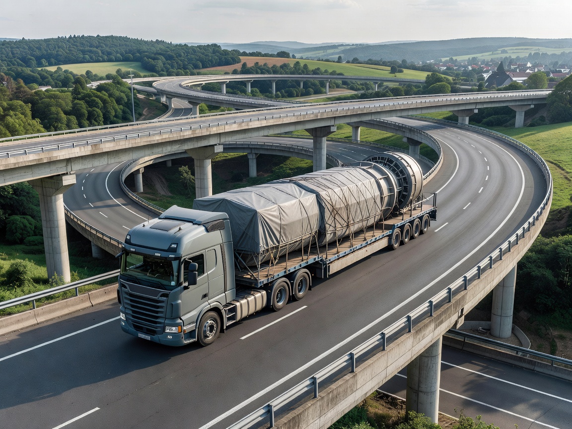 Specialist direct transport vehicle on a European motorway interchange